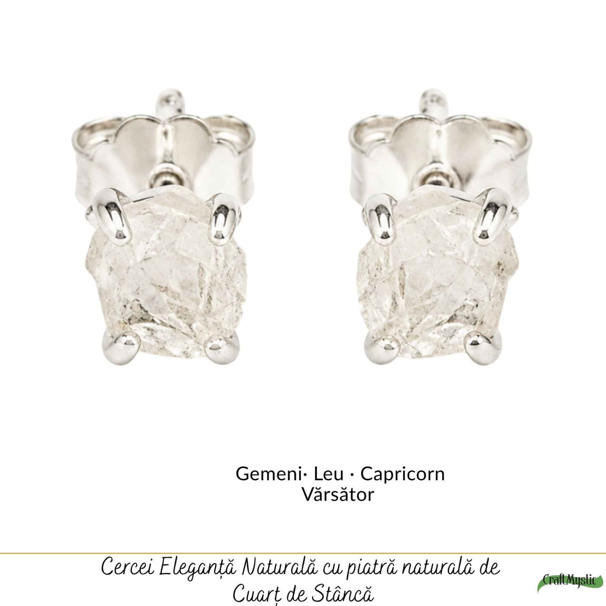 Cercei Argint 925 cu Cuart de Stanca Brut – Claritate si Energie Pozitiva
