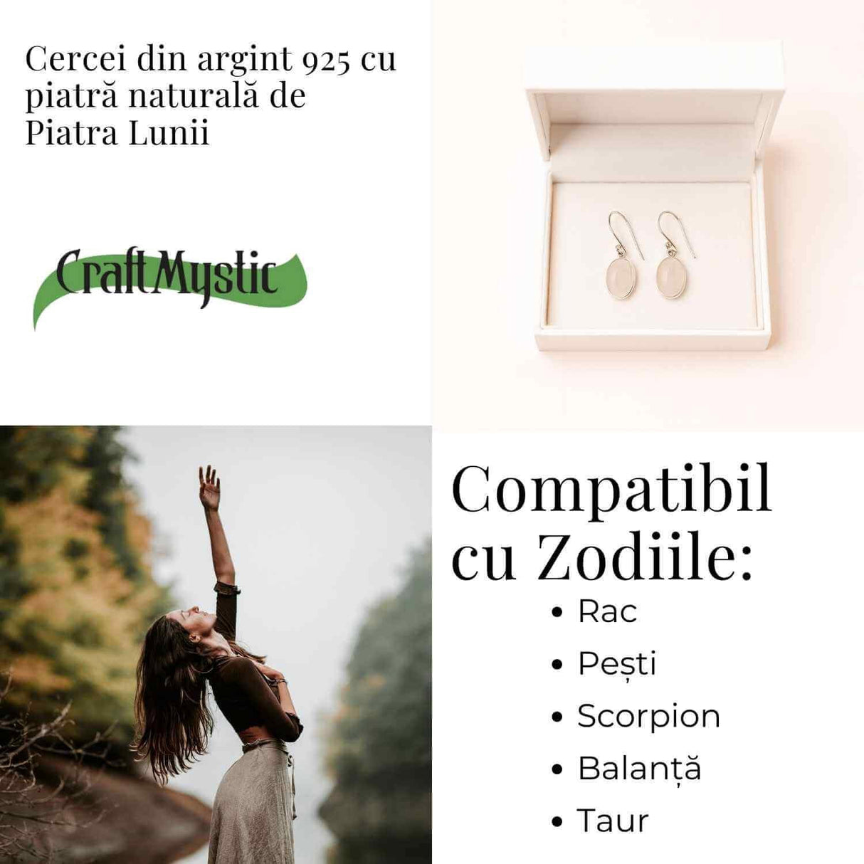 Cercei Argint 925 cu Piatra Lunii Ovala - Echilibru si Feminitate