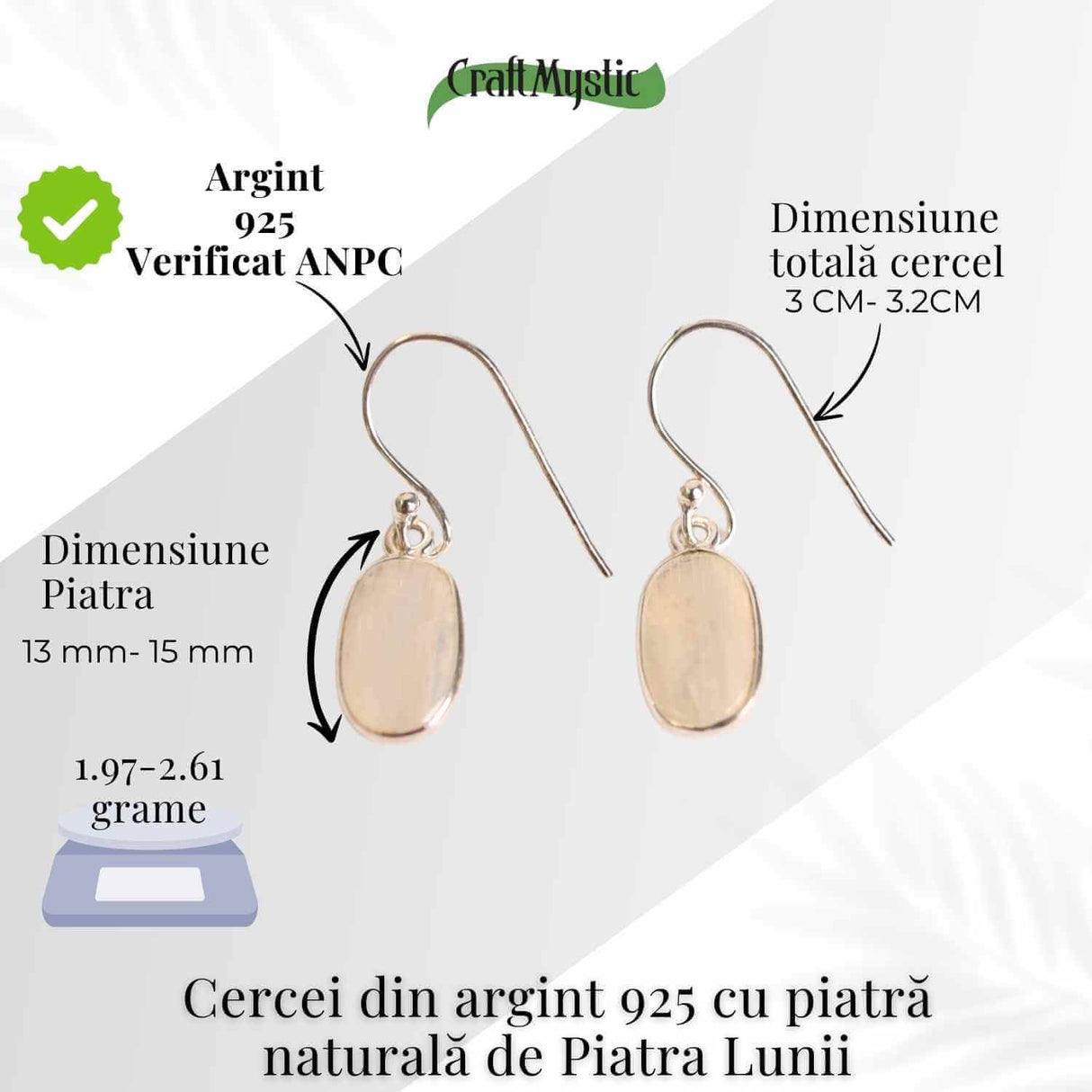 Cercei Argint 925 cu Piatra Lunii Ovala - Echilibru si Feminitate