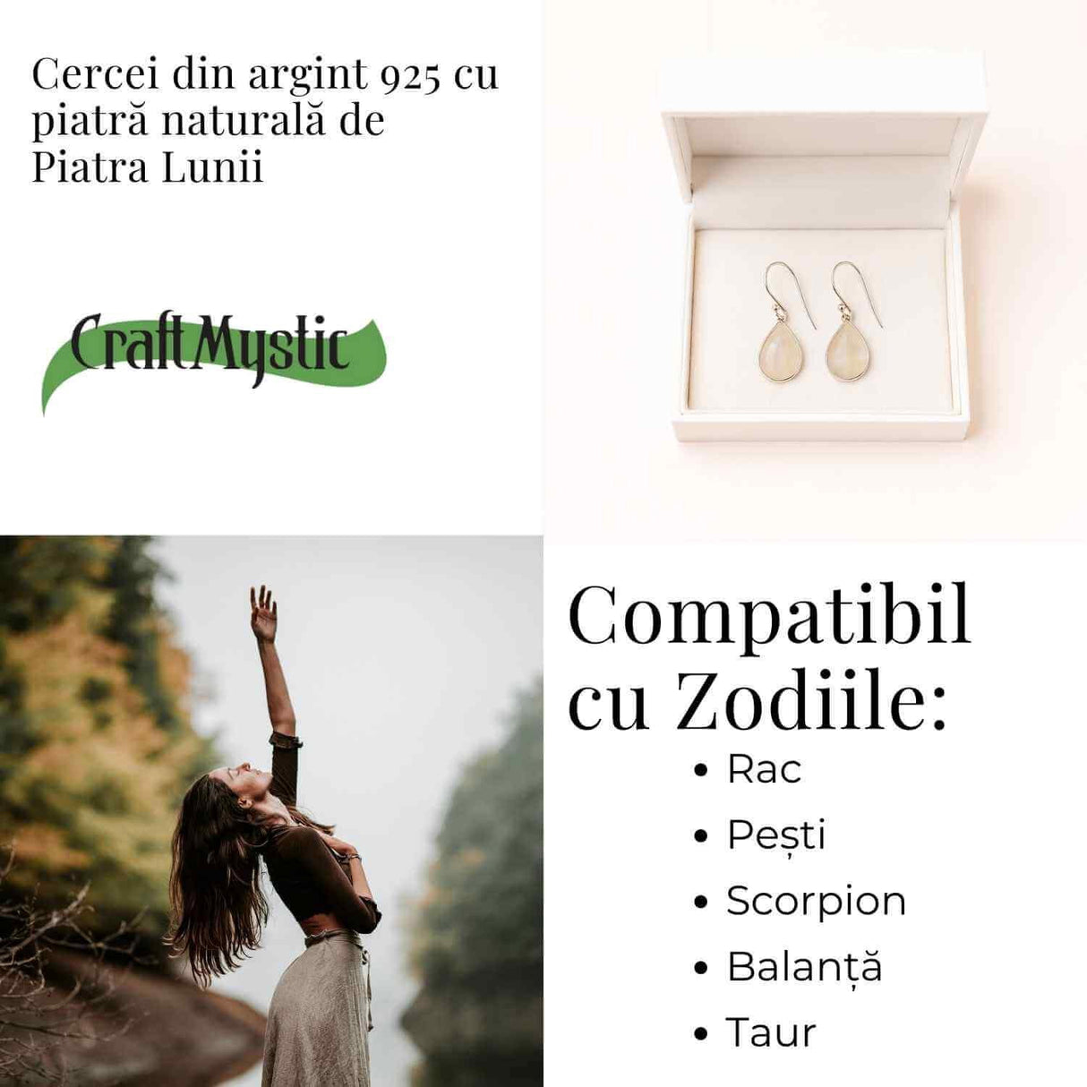 Cercei Argint 925 cu Piatra Lunii Lacrima - Purificare si Intuitie