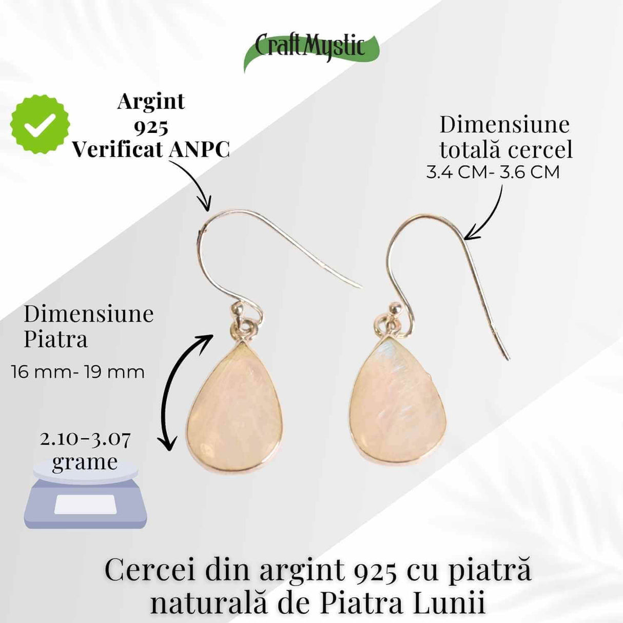 Cercei Argint 925 cu Piatra Lunii Lacrima - Purificare si Intuitie