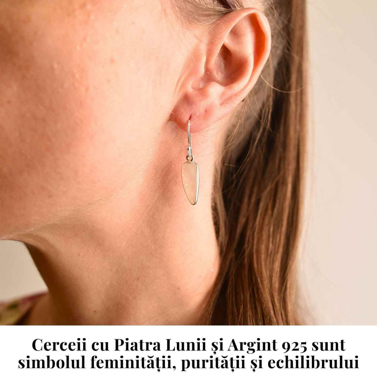 Cercei Argint 925 cu Piatra Lunii Lama - Curaj si Protectie
