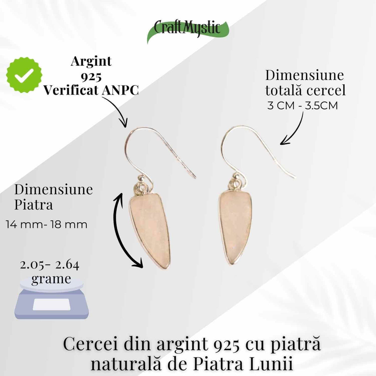 Cercei Argint 925 cu Piatra Lunii Lama - Curaj si Protectie