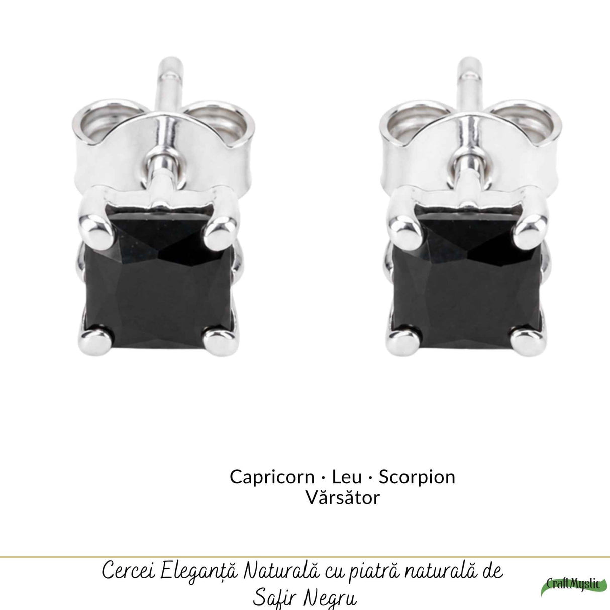Cercei Argint 925 cu Safir Negru Patrat – Protectie si Claritate Interioara