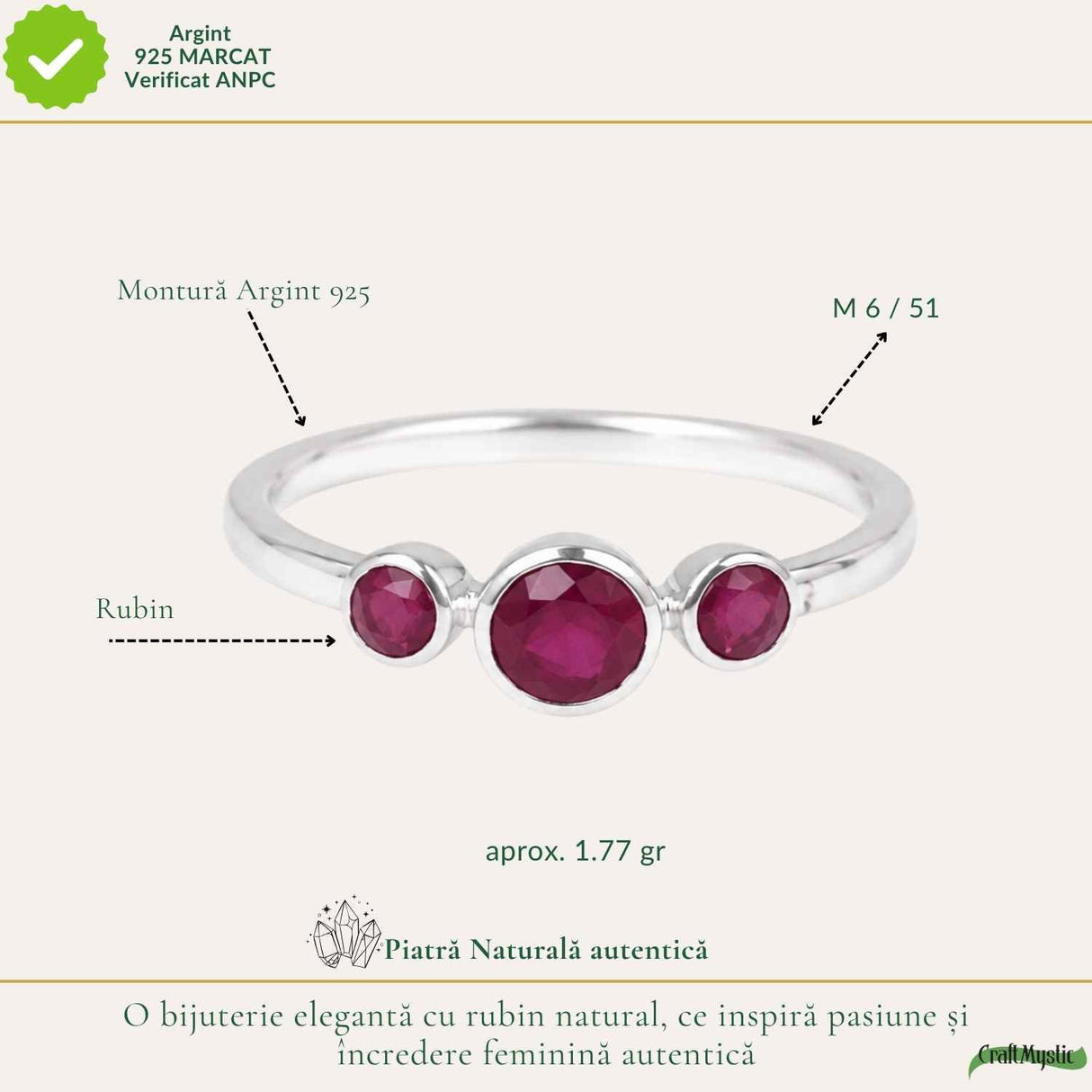 Inel Argint 925 cu Rubin Fatetat – Pasiune si Energie Feminina