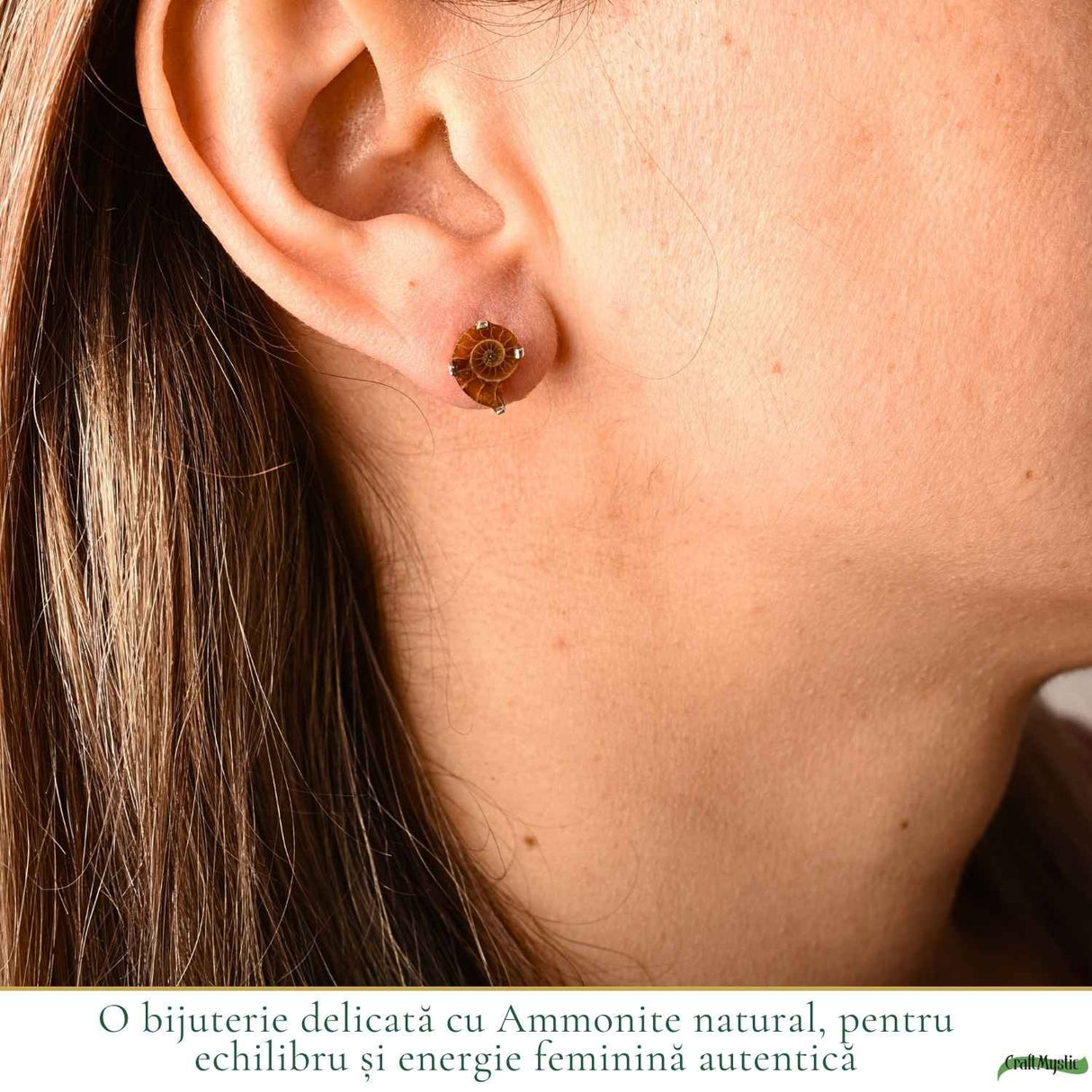Cercei Argint 925 cu Amonit Natural în Forma de Melc – Echilibru si Evolutie