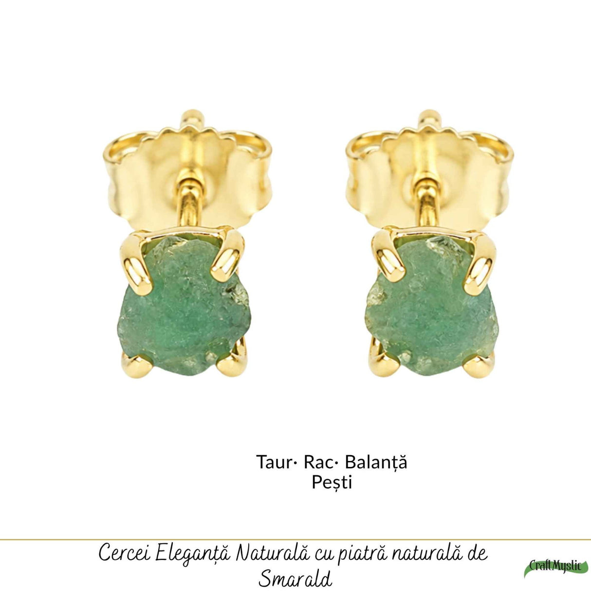 Cercei Argint 925 Placat cu Aur 18K si Smarald Brut – Eleganta Naturala si Feminitate