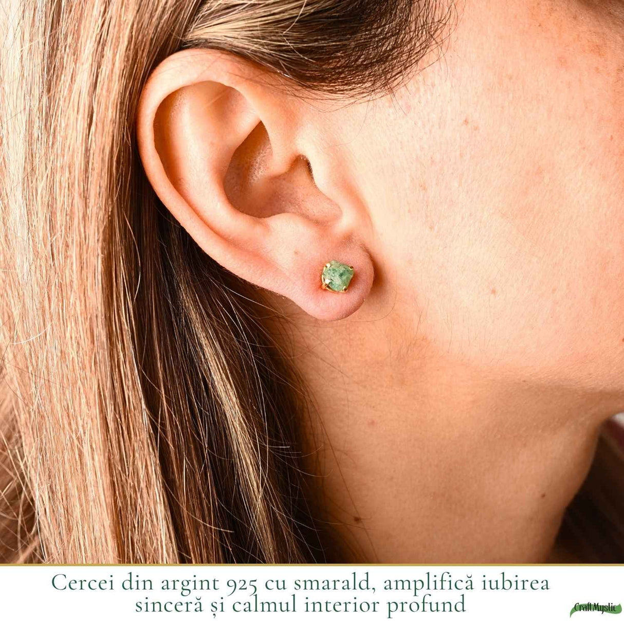 Cercei Argint 925 Placat cu Aur 18K si Smarald Brut – Eleganta Naturala si Feminitate