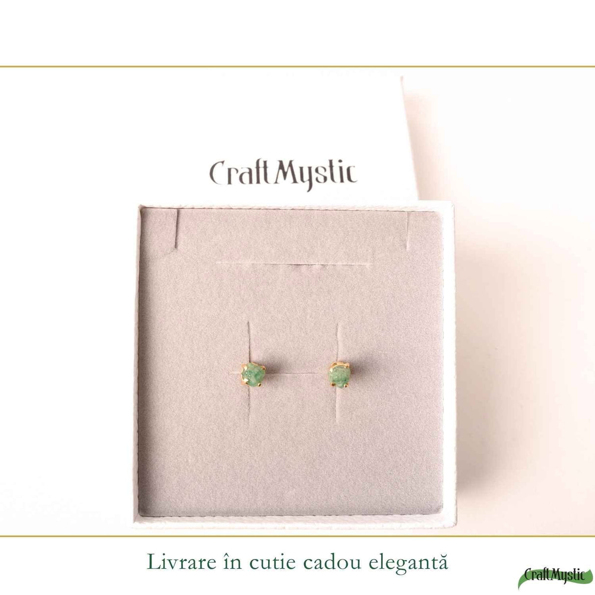 Cercei Argint 925 Placat cu Aur 18K si Smarald Brut – Eleganta Naturala si Feminitate