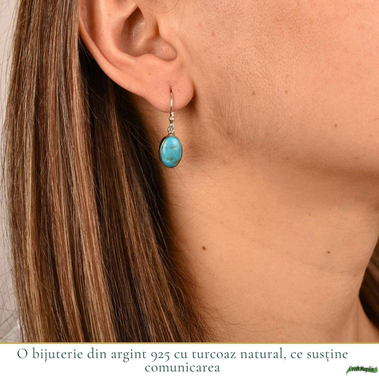 Cercei argint 925 cu turcoaz oval – echilibru si energie pozitiva