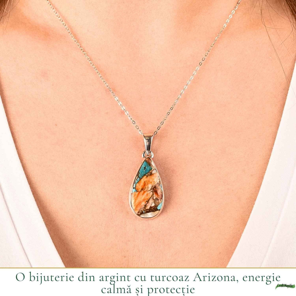 Colier argint 925 cu Turcoaz Arizona lacrima – Protectie si echilibru