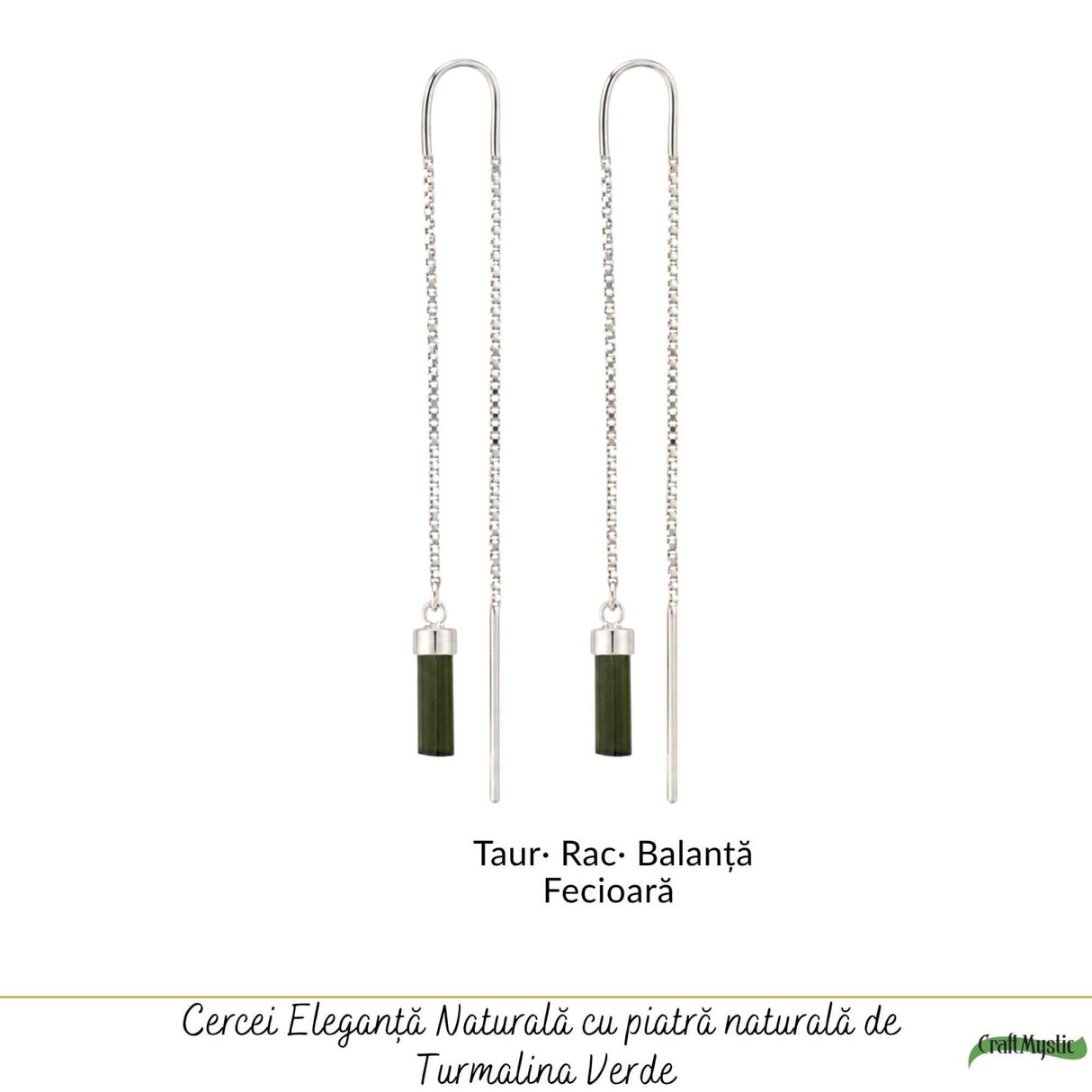 Cercei Argint 925 cu Turmalina Verde Bruta – Prosperitate si Armonie Interioara