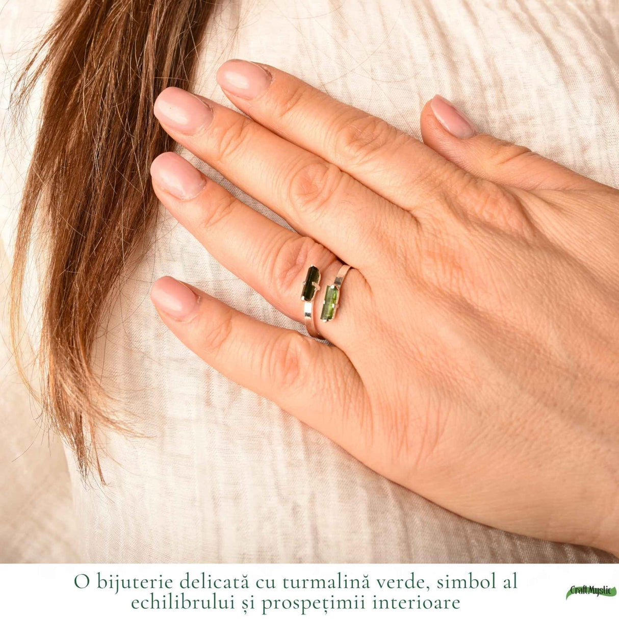 Inel Argint 925 cu Turmalina Verde Bruta – Echilibru si Energie Naturala