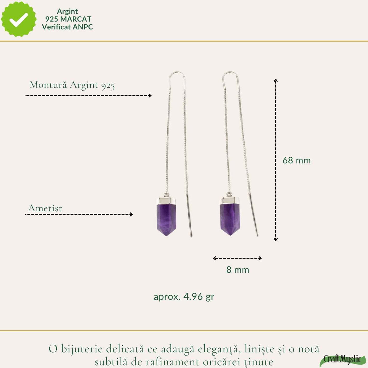 Cercei Argint 925 Varf cu Ametist Natural – Eleganta, Claritate si Energie Pozitiva