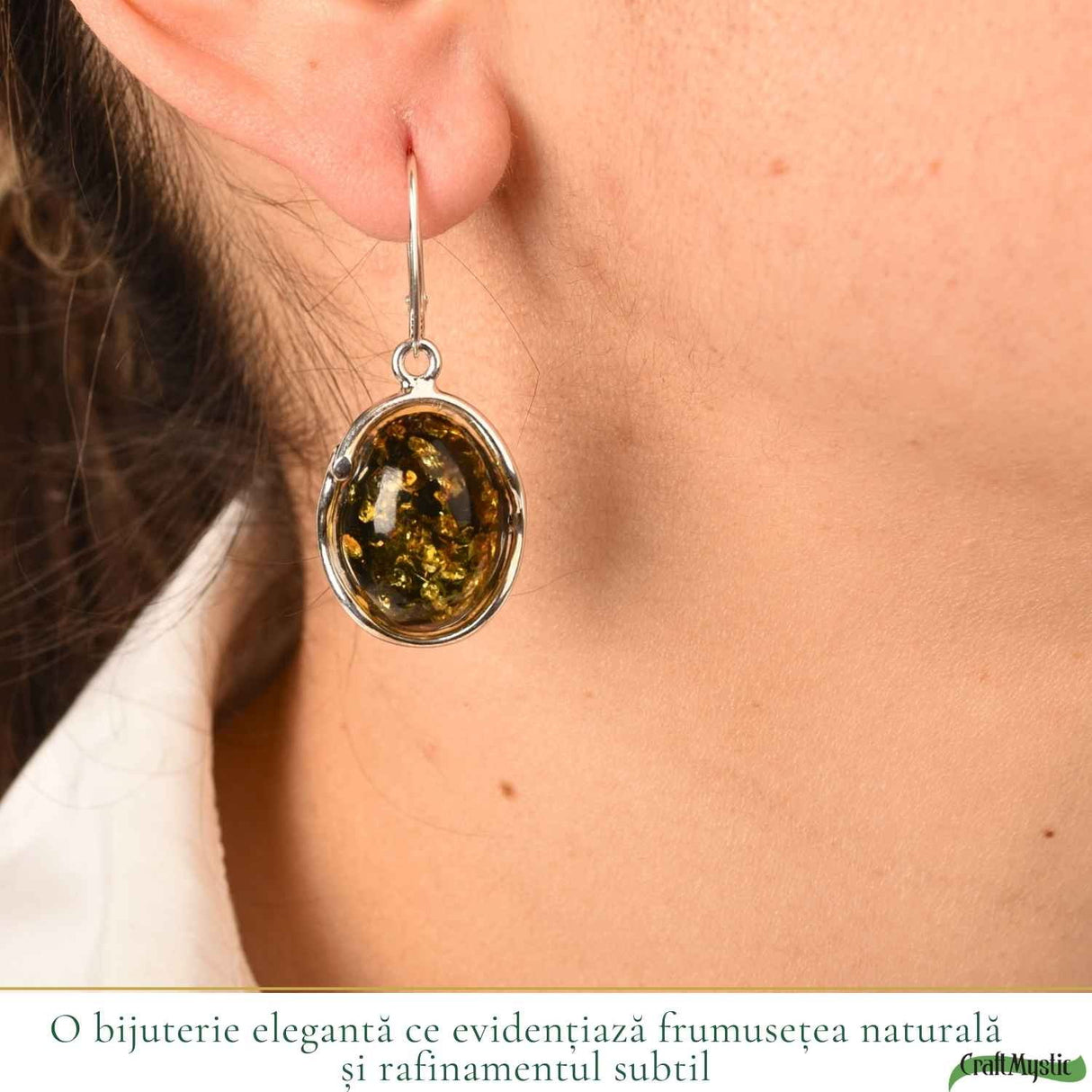 Cercei Argint 925 Ovali cu Chihlimbar Verde - Eleganta Naturala si Energie Pozitiva - Copie
