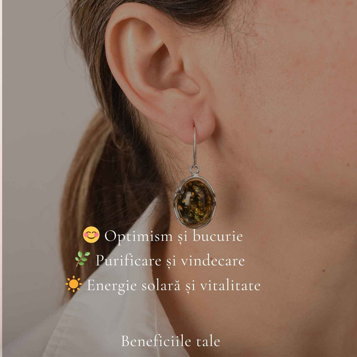 Cercei Argint 925 Ovali cu Chihlimbar Verde - Eleganta Naturala si Energie Pozitiva