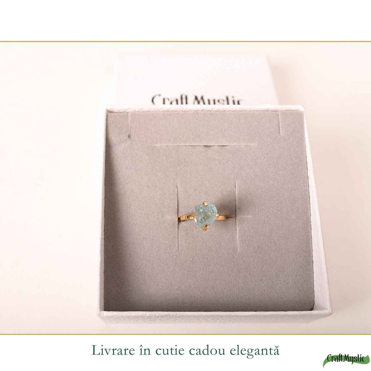 Inel Argint 925 Placat cu Aur 18K cu Acvamarin Brut – Calm Interior si Claritate