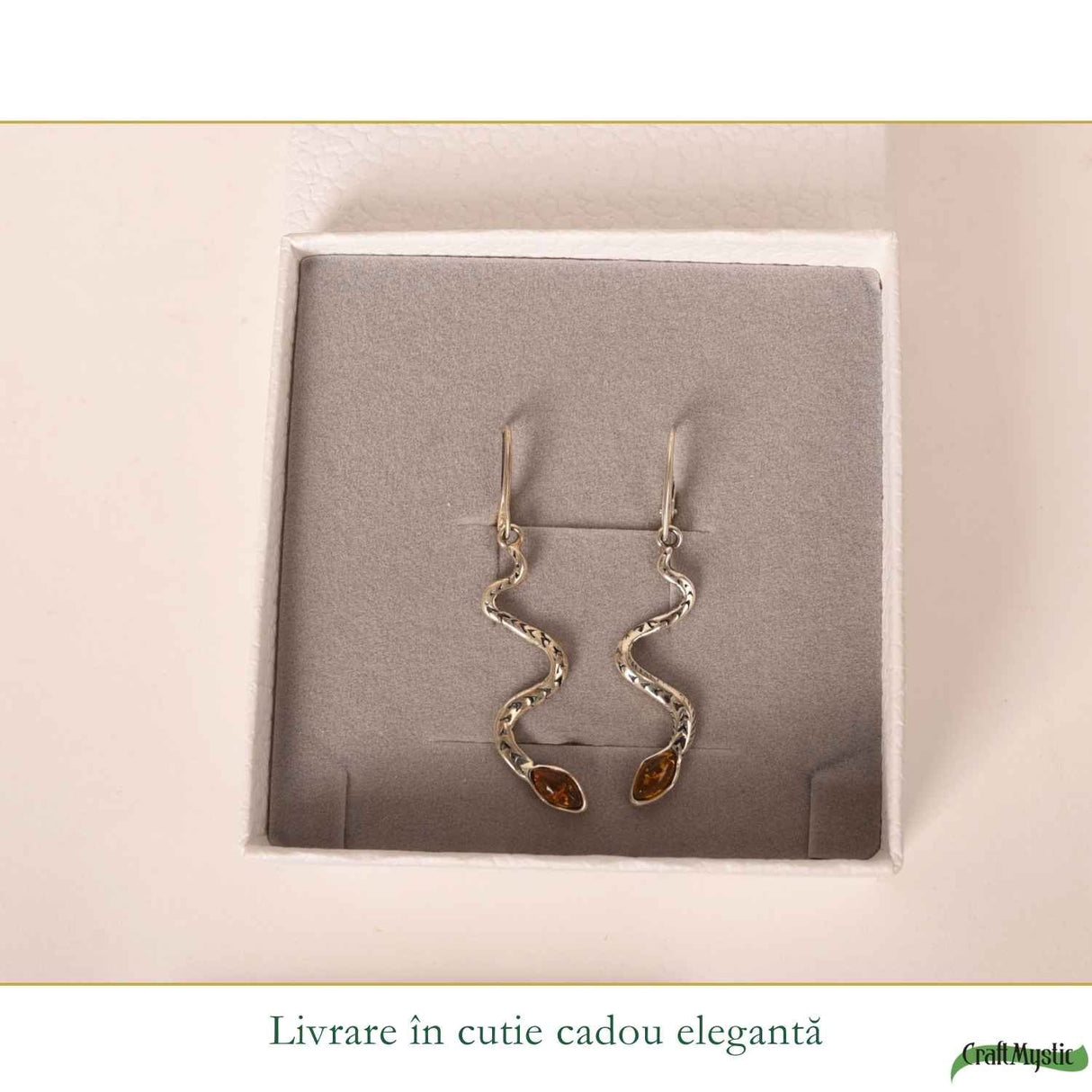 Cercei Argint 925 Sarpe cu Chihlimbar - Transformare, Energie si Eleganta