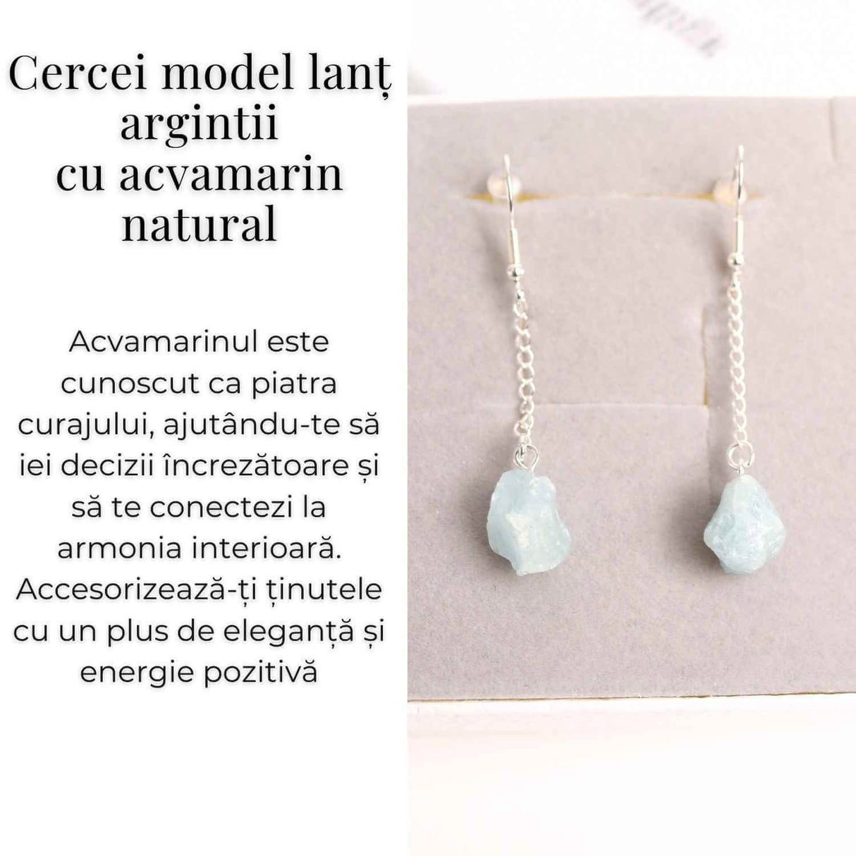 Cercei cu Lant argintiu si Varf de Acvamarin - Calm si Eleganta