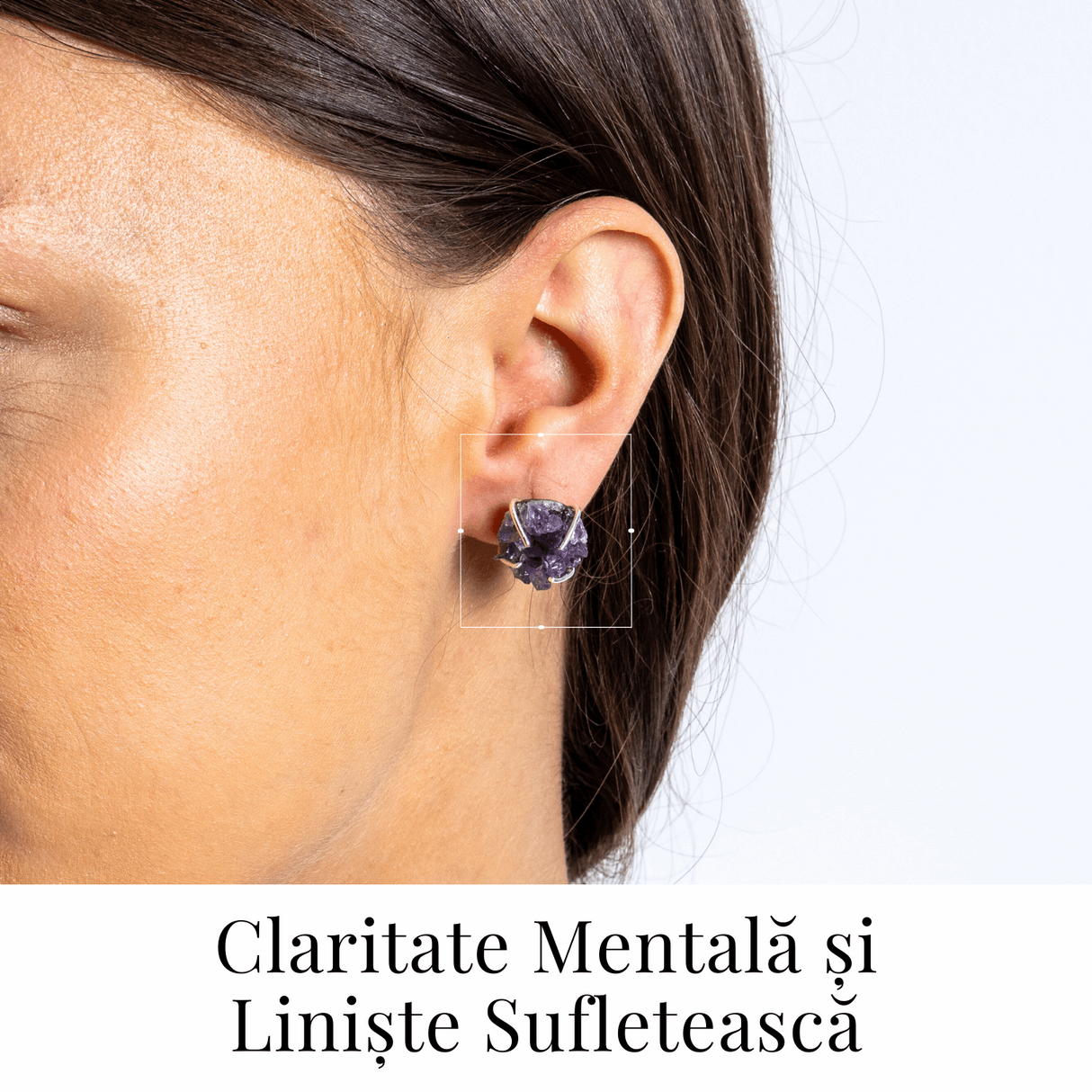 Cercei cu Cristal de Ametist Druzy - Inchidere pe Tija cu Opritor