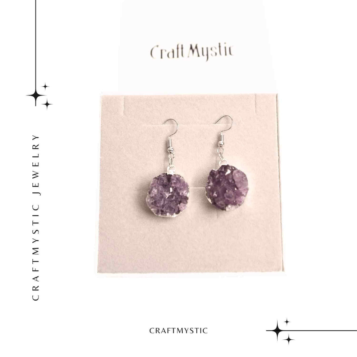 Cercei Argintii cu Ametist Druzy Natural Rotund - Claritate si Eleganta