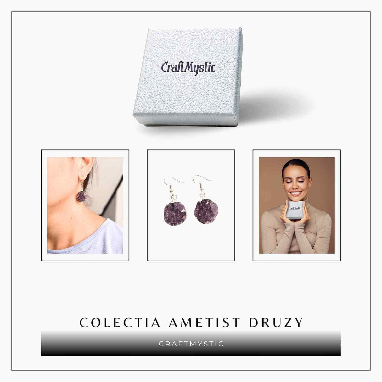 Cercei Argintii cu Ametist Druzy Natural Rotund - Claritate si Eleganta