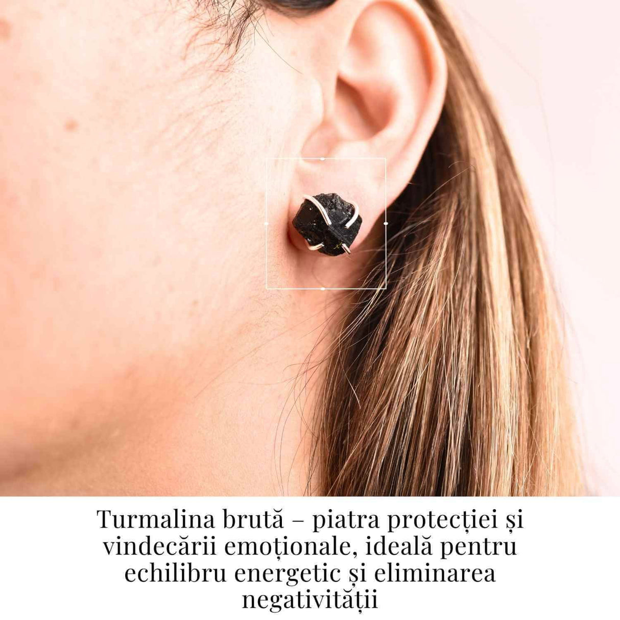 Cercei cu Turmalina Neagra Bruta Inchidere Tija cu opritor- Protectie si Stabilitate