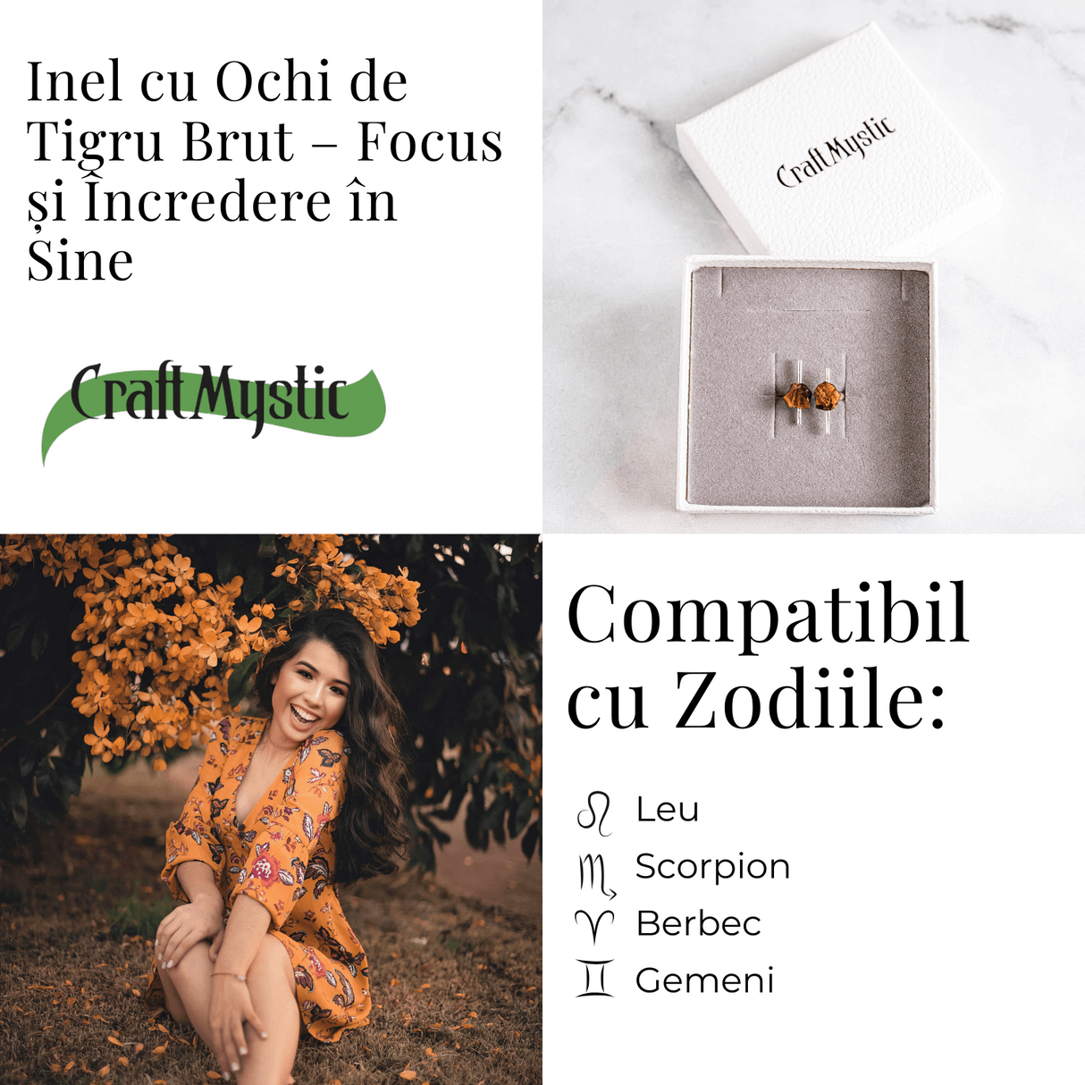 Focus si incredere in sine - Inel argintiu cu ochi de tigru brut