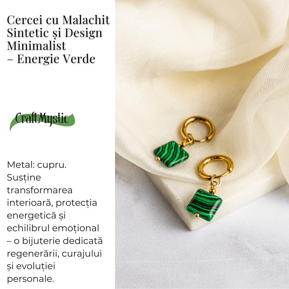 Energie Verde - Cercei cu Malachit Sintetic si Design Minimalist