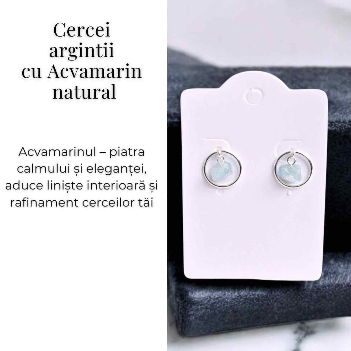 Cercei model sferic cu Acvamarin Brut - Calm si Claritate Mentala