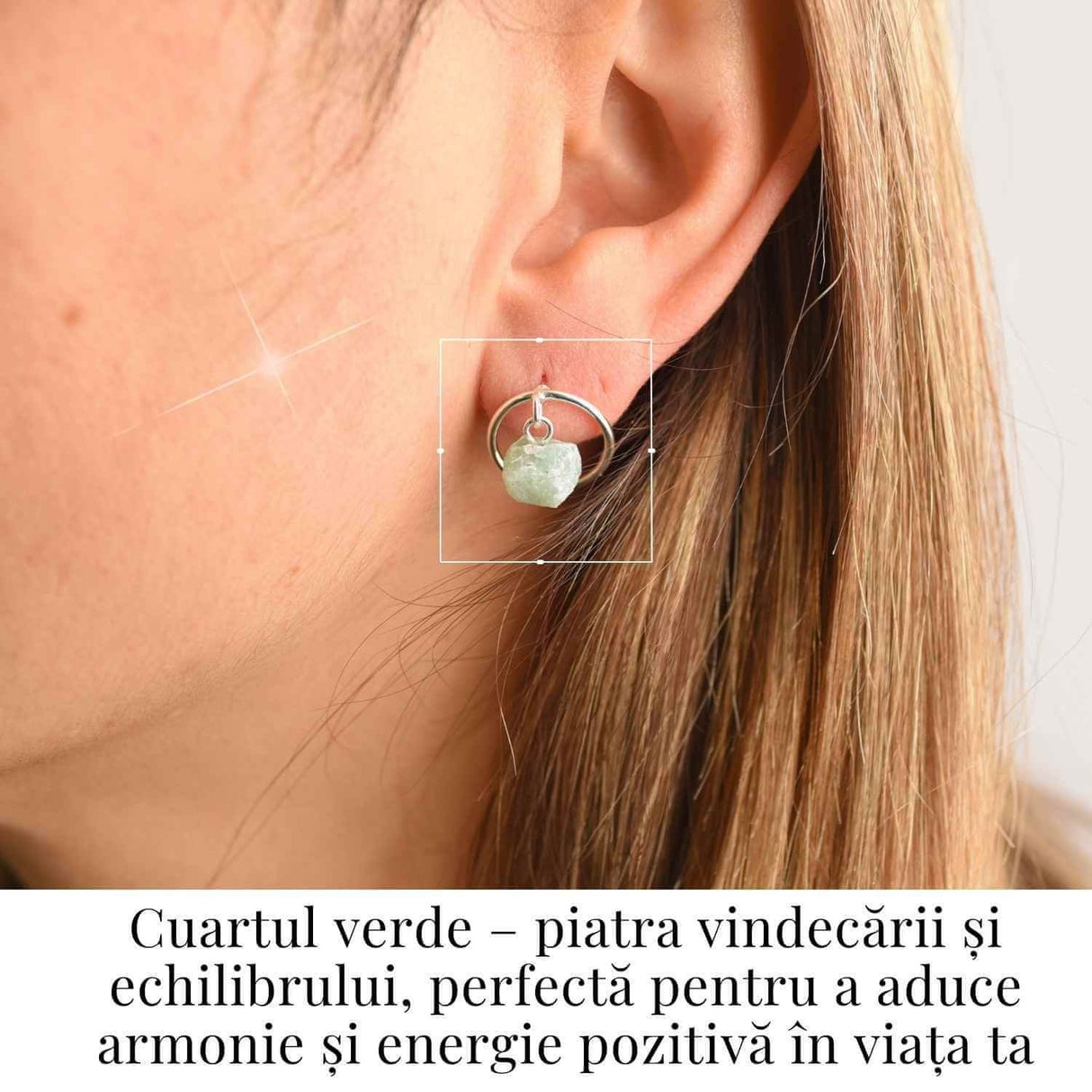 Cercei sferici cu Cuart Verde - Echilibru si Energie Pozitiva