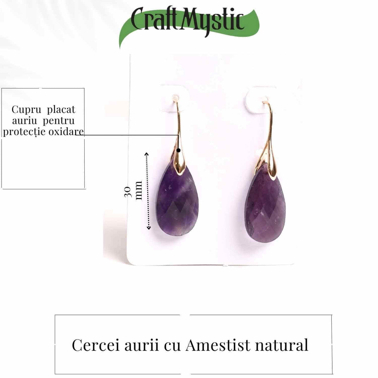 Cercei Aurii eleganti cu Ametist natural Fatetat - Eleganta si Calm Interioar
