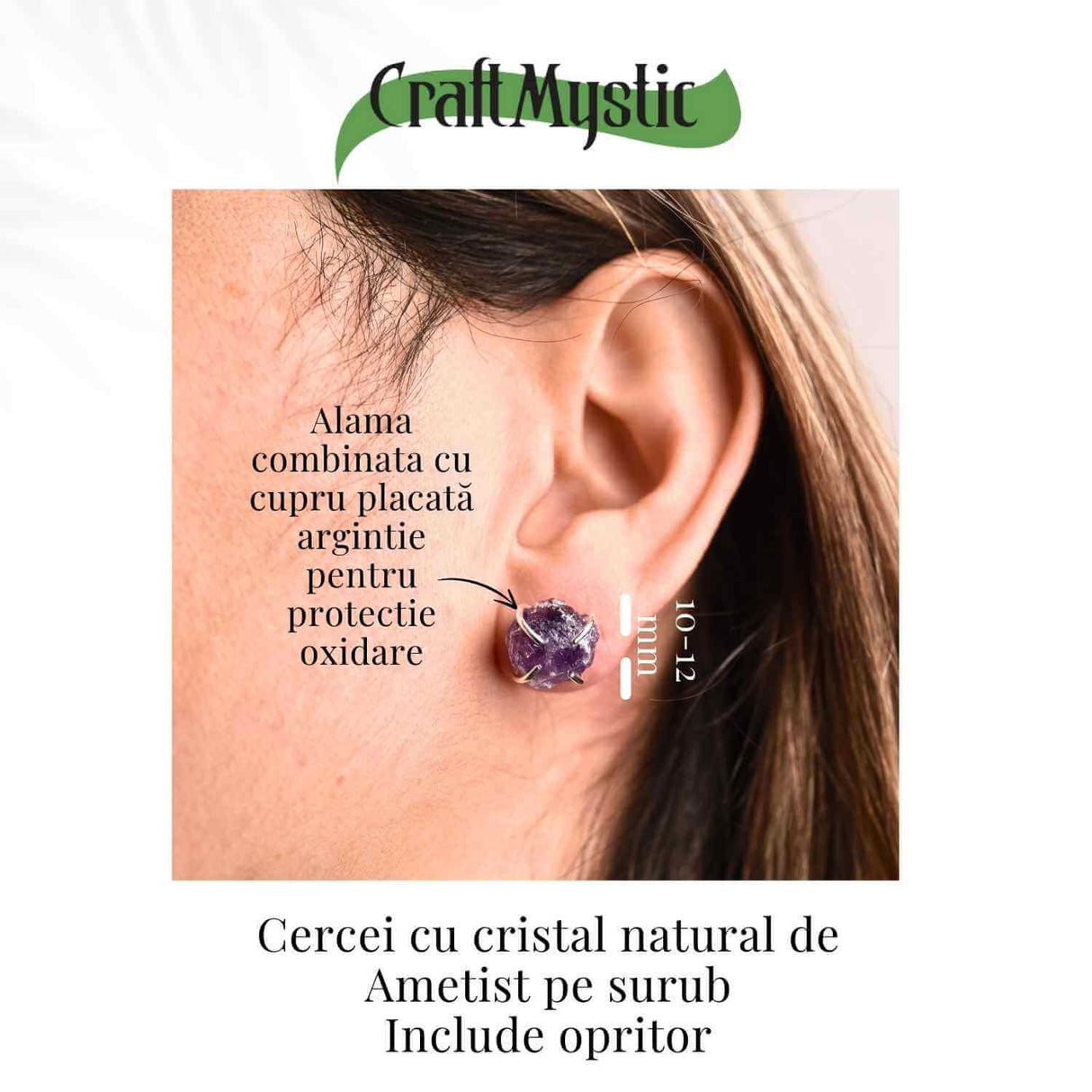 Cercei cu Ametist Brut inchidere pe tija cu opritor - Energie Pozitiva si Echilibru Interior