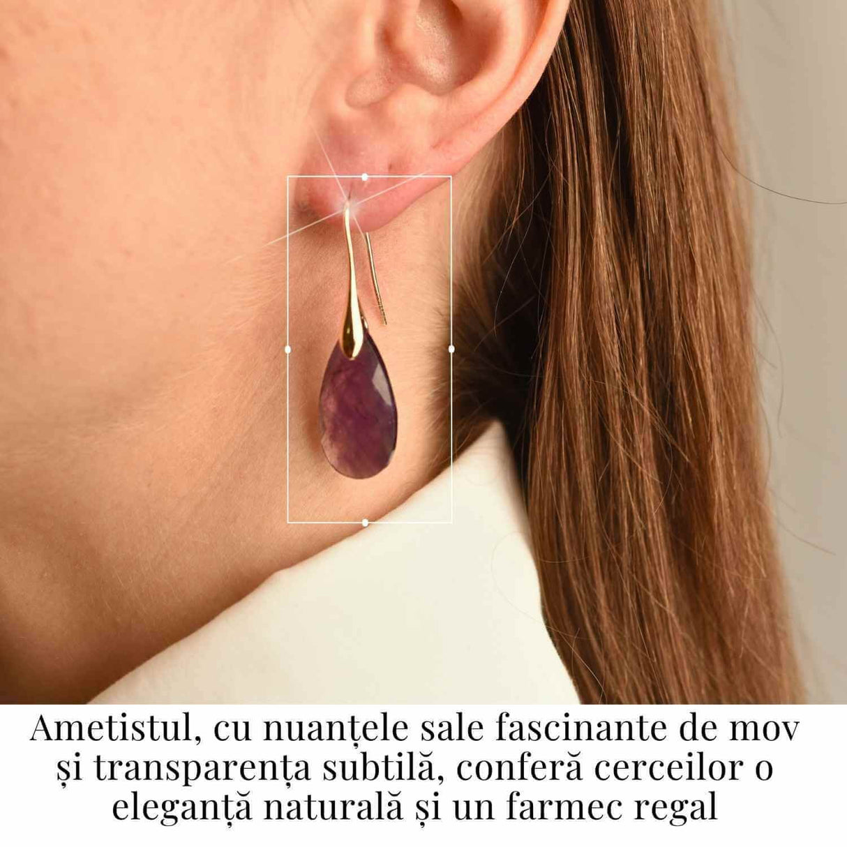Cercei Aurii eleganti cu Ametist natural Fatetat - Eleganta si Calm Interioar