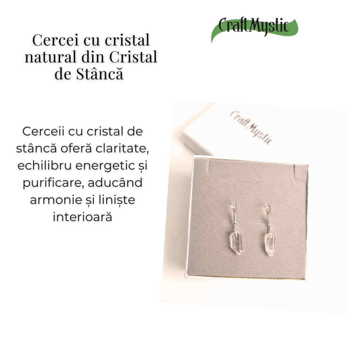 Cercei Argintii cu Cristal de Stanca, Claritate si Eleganta Naturala