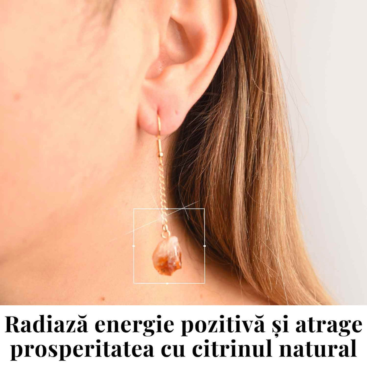 Cercei Aurii model lant cu Citrin Brut - Prosperitate si Eleganta Naturala