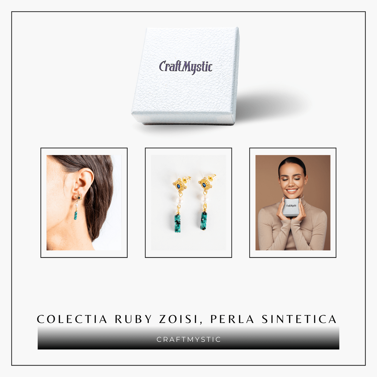 Cercei Aurii cu Perla Sintetica si Piatra de Ruby Zoisit - Eleganta si Echilibru Spiritual