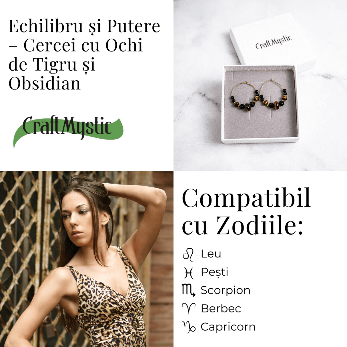 Echilibru si Putere - Cercei cu Ochi de Tigru si Obsidian