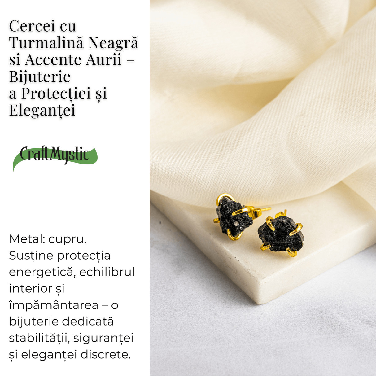 Protectie si Eleganta - Cercei cu Turmalina Neagra si Accente Aurii