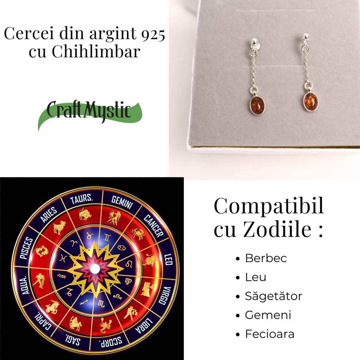 Cercei lungi din argint 925 cu chihlimbar natural - Energie si Rafinament