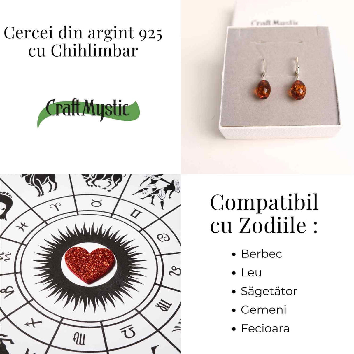Cercei Ovali din argint 925 cu Chihlimbar Natural - Protectie si Eleganta