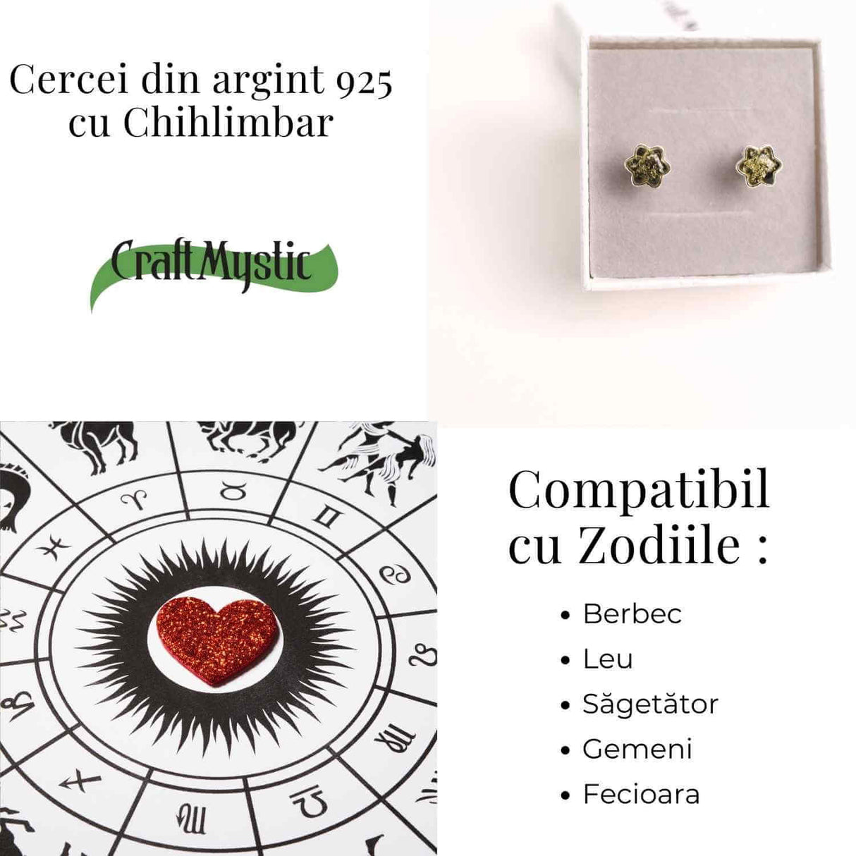 Cercei Steluta din argint 925 cu Chihlimbar Natural Maro - Protectie si Eleganta