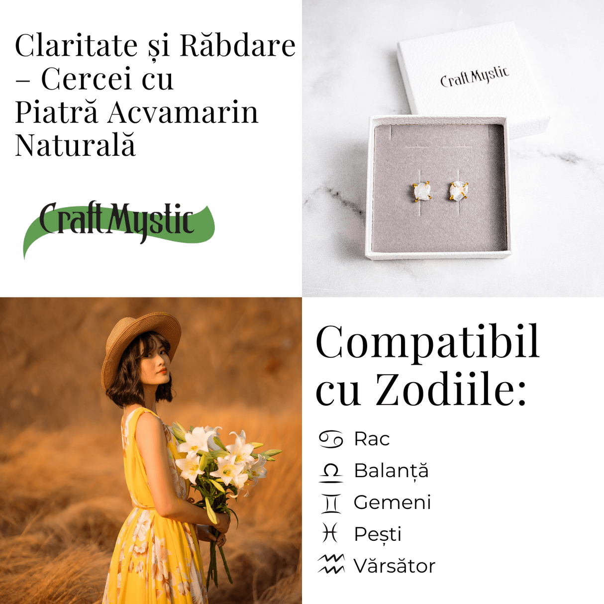 Talismanul Claritatii - Cercei cu Piatra Acvamarin Naturala