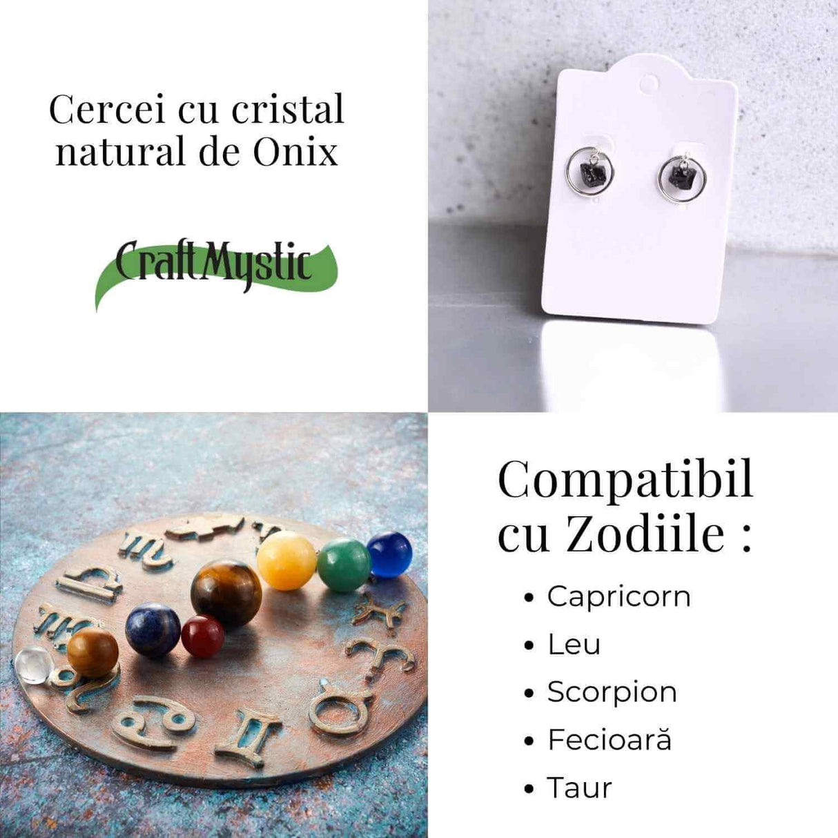 Cercei cu Onix Brut Sferic inchidere pe tija cu opritor - Protectie si Eleganta Naturala