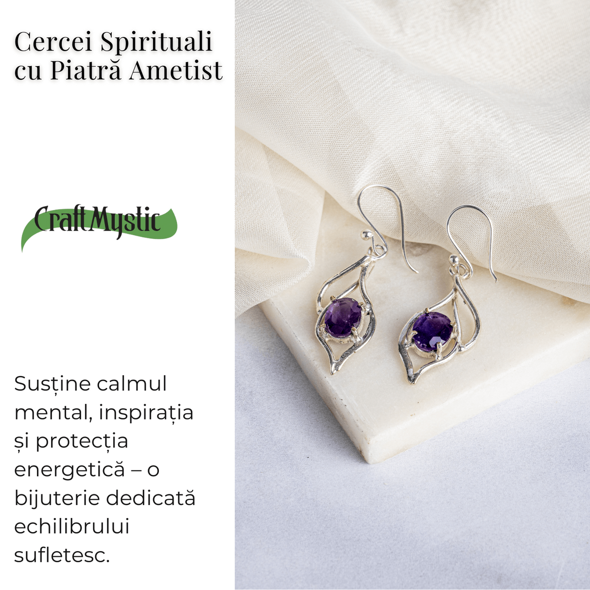 Cercei spirituali cu piatra Ametist - Calm si Vibratie Inalta