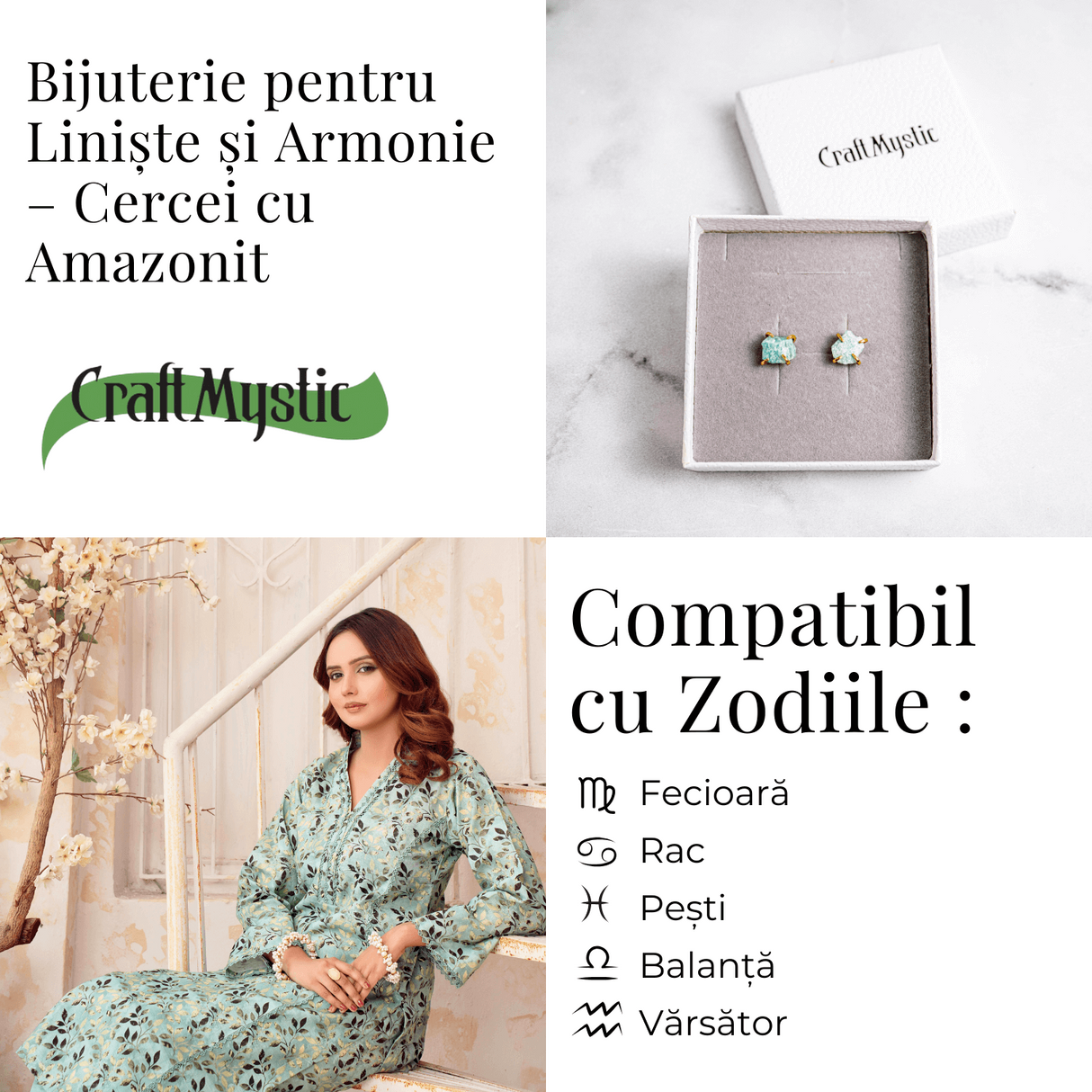Liniste si Armonie - Cercei cu Amazonit si Finisaj Auriu