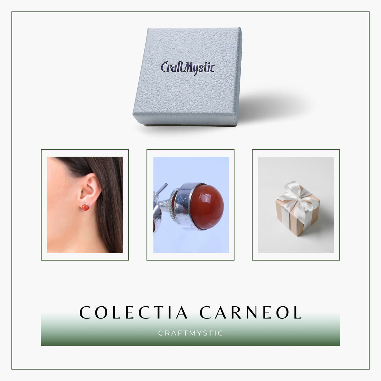 Cercei Eleganti cu Carneol Natural, inchidere pe surub, pentru energie si curaj