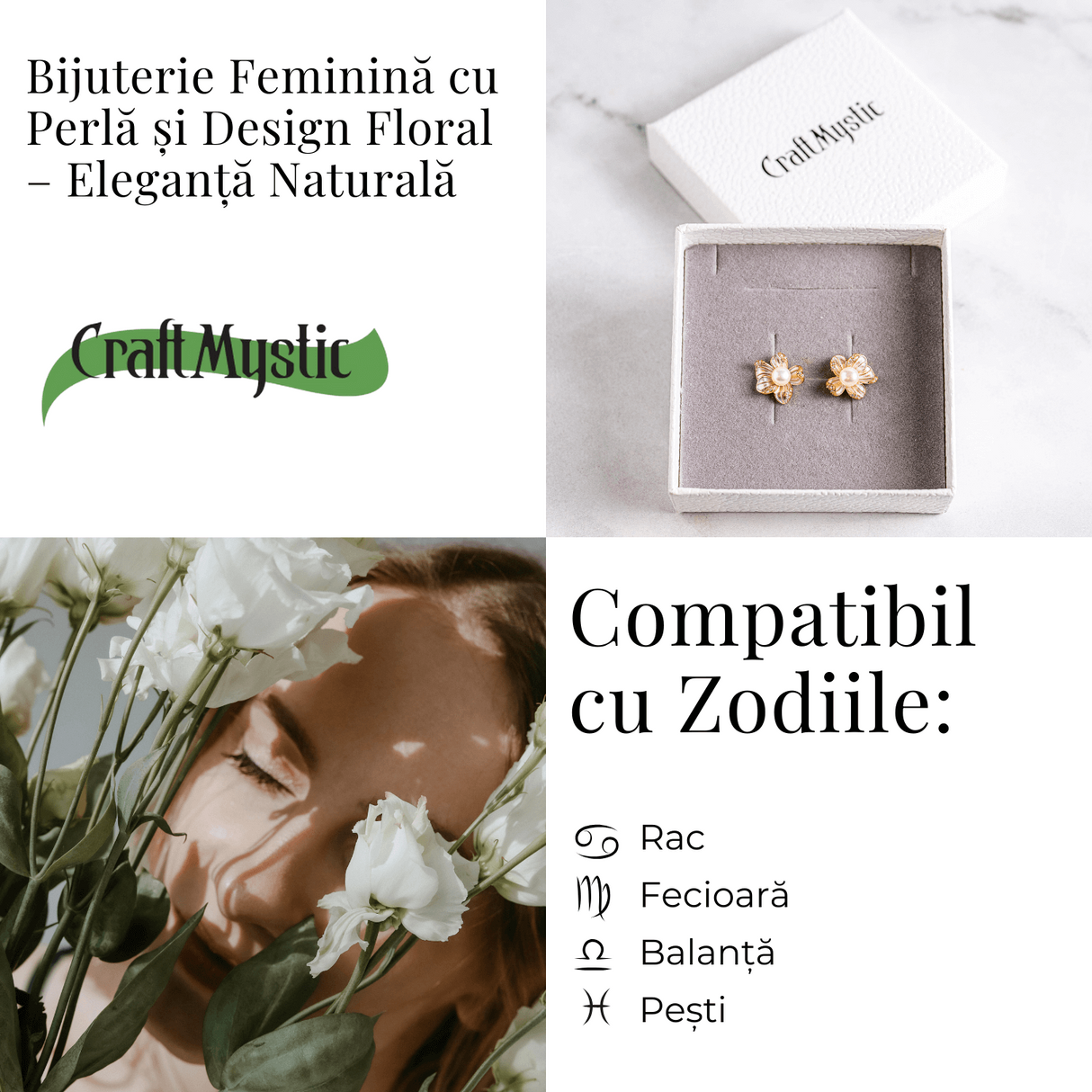 Floare de lumina - Cercei cu perla naturala si design floral