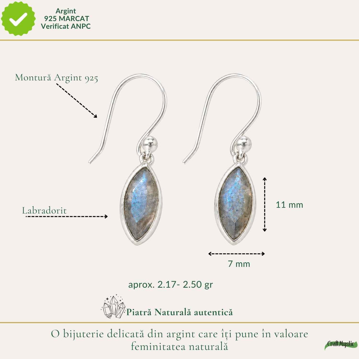 Cercei Labradorit fatetat in forma Delica si Argint 925 – Protectie si Intuitie Naturala