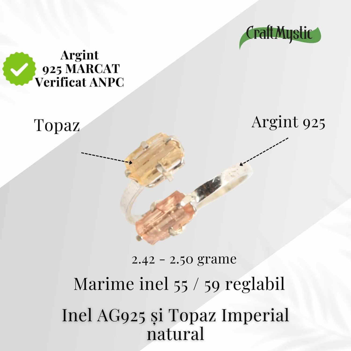 Inel dublu din Topaz Imperial natural si Argint 925 - Echilibru in doua lumini